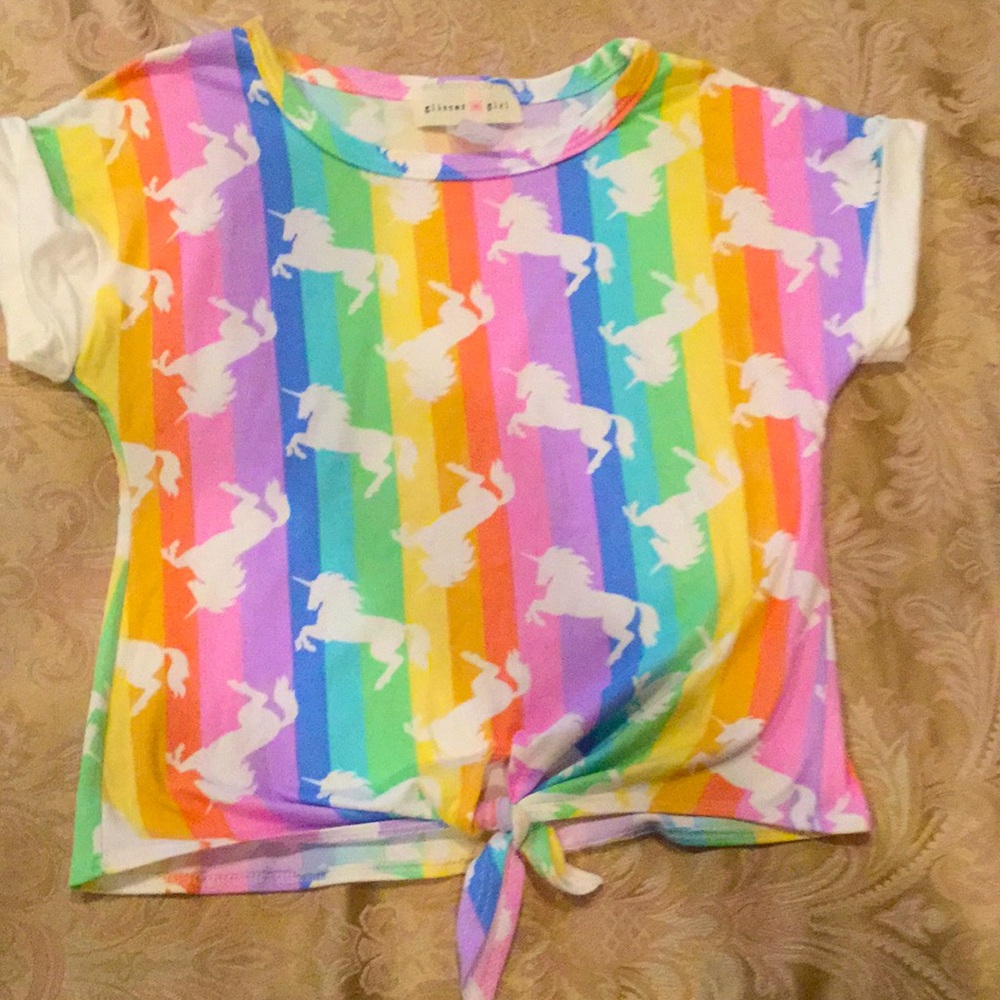 Rainbow 🌈 unicorn print tied in front shirt